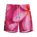 Pink Plumeria Flower Print Men's Sports Shorts