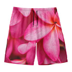 Pink Plumeria Flower Print Men's Swim Trunks