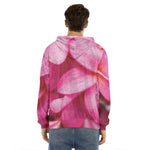 Pink Plumeria Flower Print Men's Velvet Pullover Hoodie