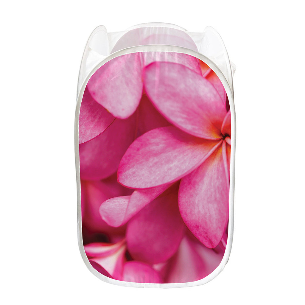 Pink Plumeria Flower Print Mesh Laundry Hamper