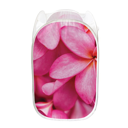 Pink Plumeria Flower Print Mesh Laundry Hamper