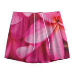 Pink Plumeria Flower Print Mesh Shorts