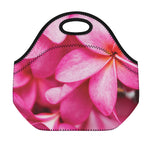 Pink Plumeria Flower Print Neoprene Lunch Bag