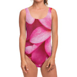 Pink Plumeria Flower Print One Piece Swimsuit