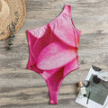 Pink Plumeria Flower Print One Shoulder Bodysuit