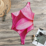 Pink Plumeria Flower Print One Shoulder Bodysuit