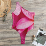 Pink Plumeria Flower Print One Shoulder Bodysuit