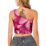 Pink Plumeria Flower Print One Shoulder Crop Top