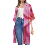 Pink Plumeria Flower Print Open Front Beach Cover Up