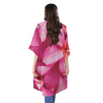 Pink Plumeria Flower Print Open Front Beach Cover Up