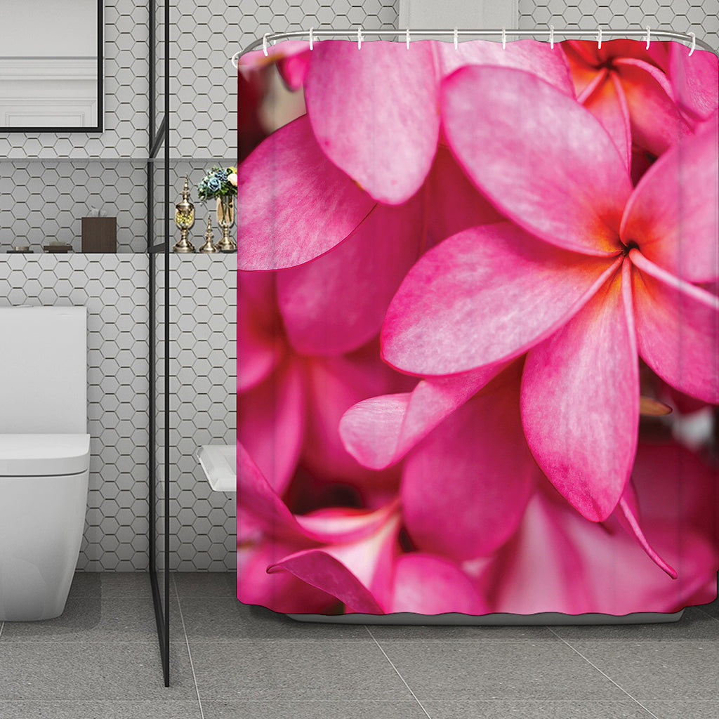 Pink Plumeria Flower Print Polyester Shower Curtain