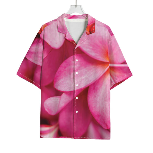 Pink Plumeria Flower Print Rayon Hawaiian Shirt