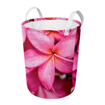 Pink Plumeria Flower Print Round Laundry Basket