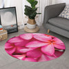 Pink Plumeria Flower Print Round Rug