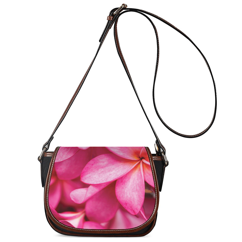 Pink Plumeria Flower Print Saddle Bag