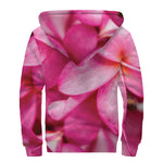 Pink Plumeria Flower Print Sherpa Lined Zip Up Hoodie