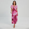 Pink Plumeria Flower Print Short Sleeve Maxi Dress