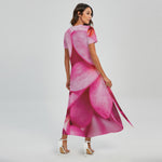 Pink Plumeria Flower Print Short Sleeve Maxi Dress