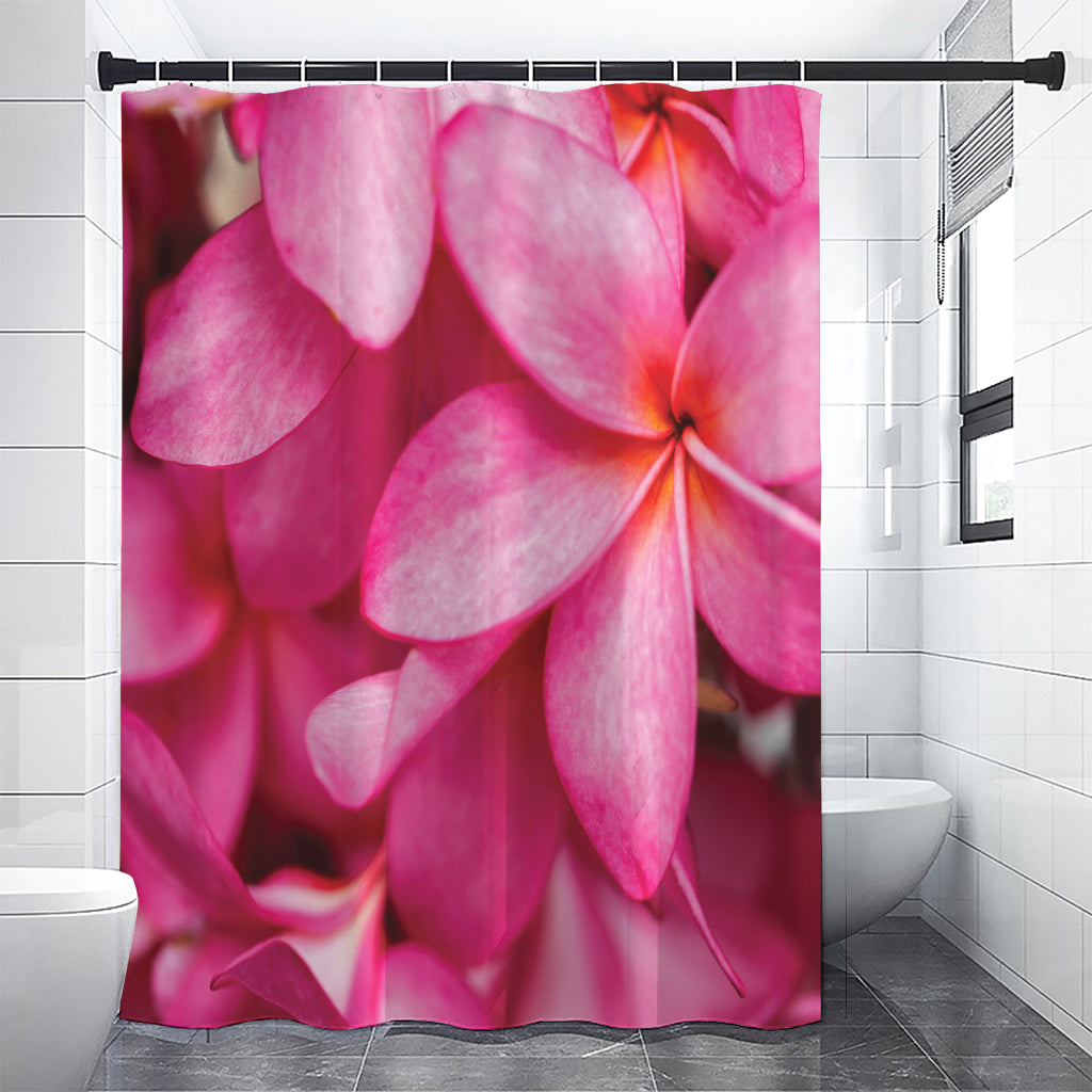 Pink Plumeria Flower Print Shower Curtain