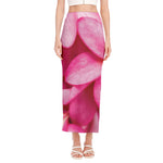 Pink Plumeria Flower Print Side Slit Maxi Skirt