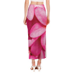 Pink Plumeria Flower Print Side Slit Maxi Skirt