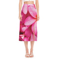 Pink Plumeria Flower Print Side Slit Midi Skirt