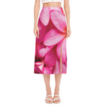 Pink Plumeria Flower Print Side Slit Midi Skirt