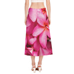 Pink Plumeria Flower Print Side Slit Midi Skirt
