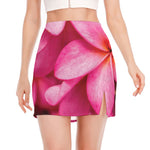 Pink Plumeria Flower Print Side Slit Mini Skirt