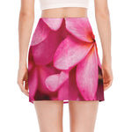 Pink Plumeria Flower Print Side Slit Mini Skirt