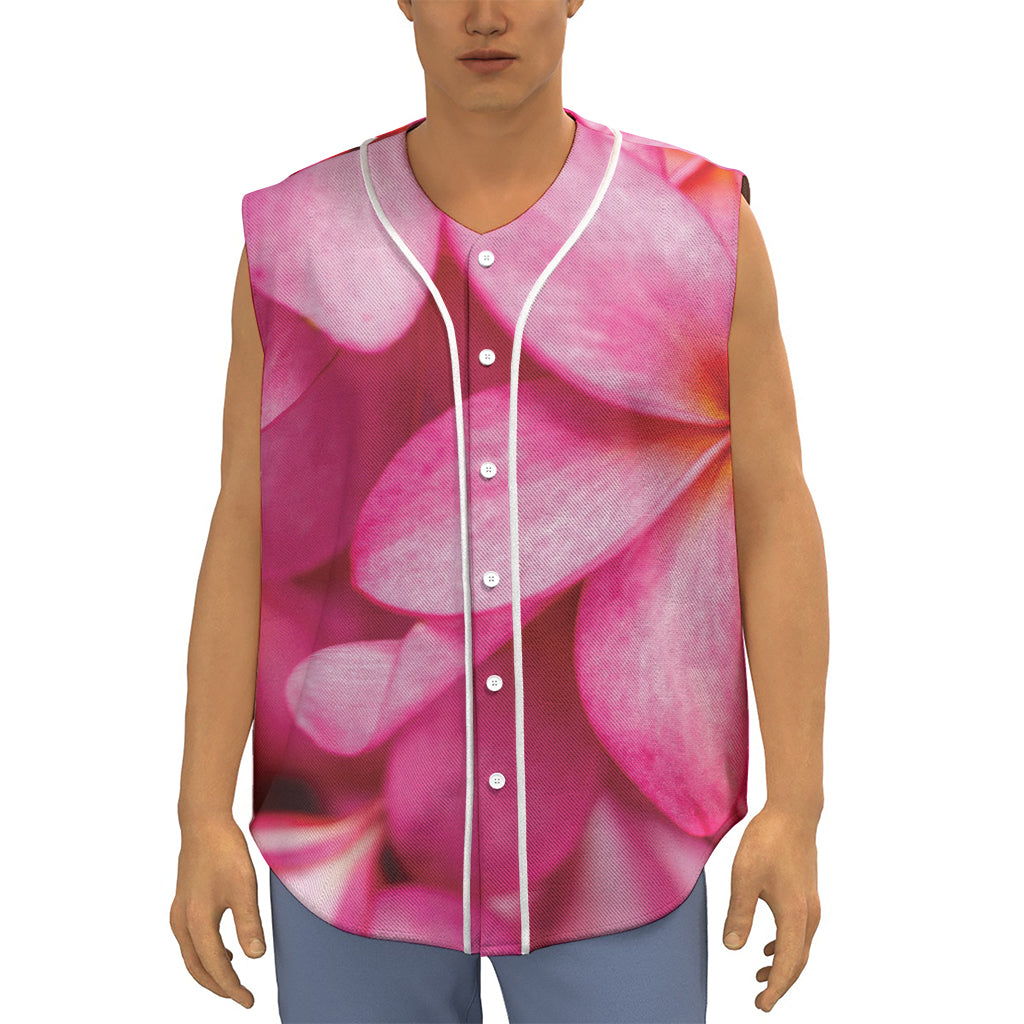 Pink Plumeria Flower Print Sleeveless Baseball Jersey