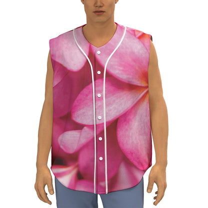 Pink Plumeria Flower Print Sleeveless Baseball Jersey