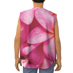 Pink Plumeria Flower Print Sleeveless Baseball Jersey