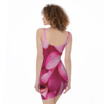 Pink Plumeria Flower Print Sleeveless Bodycon Dress