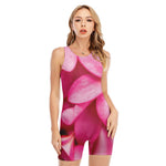 Pink Plumeria Flower Print Sleeveless One Piece Swimsuit