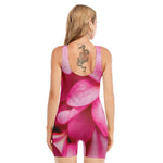 Pink Plumeria Flower Print Sleeveless One Piece Swimsuit