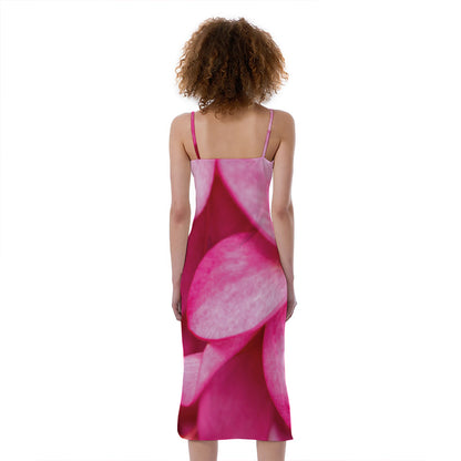 Pink Plumeria Flower Print Slim Fit Midi Cami Dress