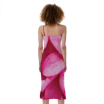 Pink Plumeria Flower Print Slim Fit Midi Cami Dress