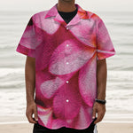 Pink Plumeria Flower Print Textured Short Sleeve Shirt