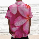 Pink Plumeria Flower Print Textured Short Sleeve Shirt