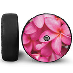 Pink Plumeria Flower Print Tire Cover With Camera Hole