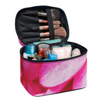 Pink Plumeria Flower Print Travel Makeup Bag