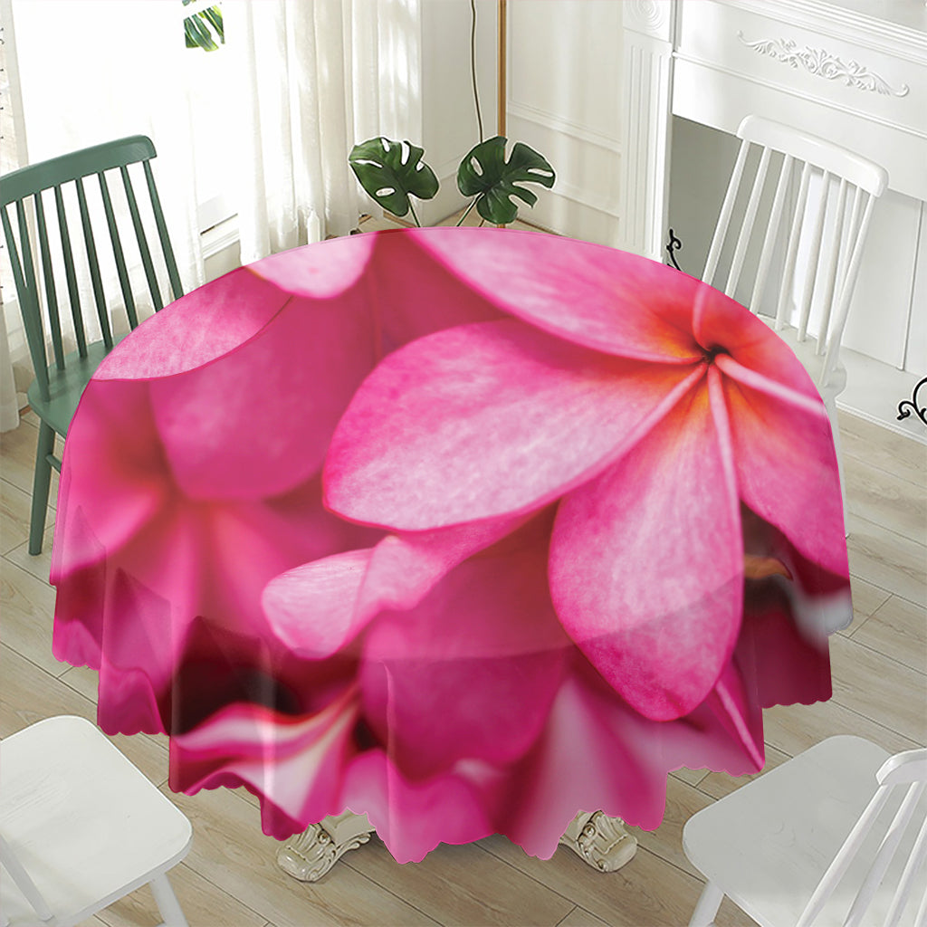 Pink Plumeria Flower Print Waterproof Round Tablecloth