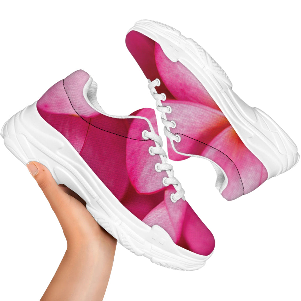 Pink Plumeria Flower Print White Chunky Shoes