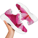 Pink Plumeria Flower Print White Chunky Shoes
