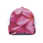 Pink Plumeria Flower Print White Mesh Trucker Cap