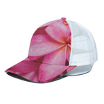 Pink Plumeria Flower Print White Mesh Trucker Cap