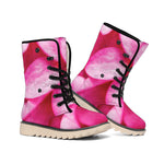 Pink Plumeria Flower Print Winter Boots