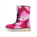 Pink Plumeria Flower Print Winter Boots