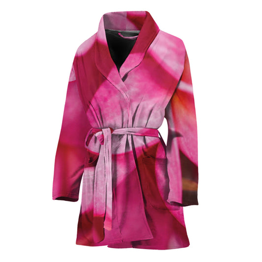 Pink Plumeria Flower Print Women's Bathrobe